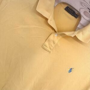 Polo Ralph Lauren Shirt Men 3XLT Yellow Custom Fit Preppy Blue Pony Short Sleeve